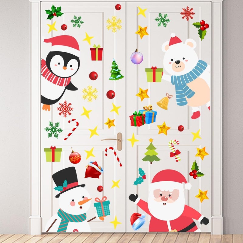 Demonwer 35.4x11.8 Inch Large Christmas Door Stickers Decor Removable Penuins Santa Claus Snowman Cute Penguin Bear Snowflake Decal for Window Door Refrigerator Home Bedroom Festival Party Decorations - Image 5
